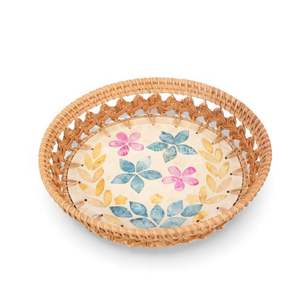 Plato Artesanal de Nácar con Borde de Ratán para Decoración de Mesa de Comedor y Uso Interior, Procedente de Vietnam - Product Image 1