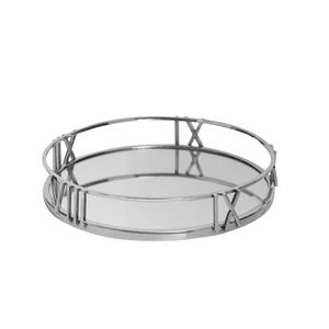 Plateau décoratif en verre, miroir doré plateau de service circulaire en métal pour la présentation de bijoux de vacances de mariage - Product Image 5