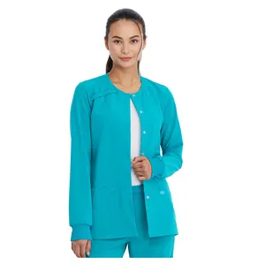 Großhandel Nursing Schrubbjacke mit Rundhalsausschnitt Frontunterschiede langlebige weiche bequeme medizinische Unformen für Damen Zwei-Zoll-Anzug