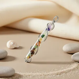 Silver Plated Rainbow Shape Charm Pendant with Natural Stone Beads in Glass Tube Ethnic Style Women's Gift Jewelry - Product Image 1
