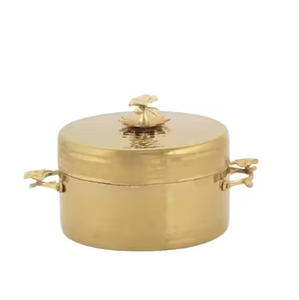 Cazuela de Metal hecha a mano con acabado dorado de lujo de primera calidad, calentador de alimentos de alta gama para servir ollas calientes para uso en restaurantes en el hogar - Product Image 6