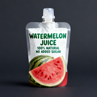 Pochette Doypack 250 ml refermable avec bec verseur, en aluminium et plastique, imprimée par gravure personnalisée, pour jus de fruits et eau