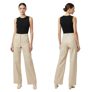 Vêtements de mode en gros pour femmes, grande taille, coupe droite, taille mi-haute, stretch, cuir, toile, respirant, écologique, coupe ajustée, style urbain - Product Image 3