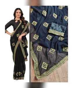 Saree femmes portent Sari meilleur prix tenue de fête avec belle pièce de chemisier indien adultes soutien 500 inde et Pakistan rouge et Beige ApparelGarment - Product Image 2