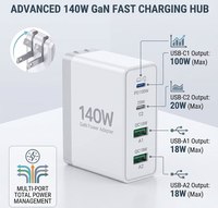 HNT GaN 140W Pengisi Daya USB C Blok Pengisi Daya Dinding USB 4-Port Sangat Cepat Adaptor Laptop Colokan Lipat untuk MacBook Dell iPad Pro iPhone