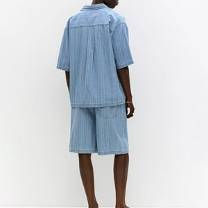 Nouveauté été, ensemble denim pour hommes, shorts de sport, ensembles col rond manches courtes et shorts, ensemble deux pièces imprimé - Product Image 3