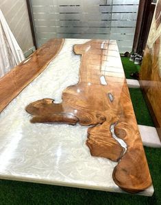 MEILLEURE TABLE RONDE EN RÉSINE ÉPOXY ARTISANALE POUR SALLE À MANGER Meubles Table de rivière en bois et résine pour bureau à domicile - Product Image 1