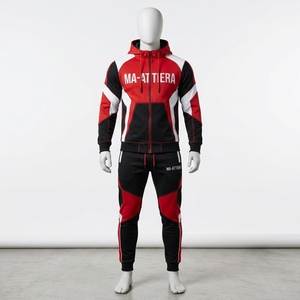 Men Red Black <b>White</b> Hooded Tracksuit <b>Set</b> Full Zip Athletic Jacket Jogger Pants Colorblock Sportswear Training <b>Gym</b> Fitness Active - Product Image 1