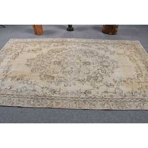 พรมสไตล์วินเทจผ้าขนแกะสีเบจแบบสแกนดิเนเวีย5.4 x 9.3ft ทำด้วยมือเป็นมิตรกับสิ่งแวดล้อมดีไซน์เย็บปะติดปะต่อกันทำจากยางสี่เหลี่ยมผืนผ้าห้องรับประทานอาหาร - Product Image 3