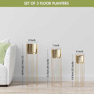 Macetero de Diseño Martillado con Acabado Dorado de Lujo para Sala de Estar Moderna, Vestíbulo, Oficina y Decoración de Esquinas, Estilo de la India - Product Image 4