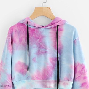 Alta calidad de las mujeres de hombro frío Tie Dye Pullover Hoodies Casual Ladies Sexy Crop Top Pullover Hoodies - Product Image 1