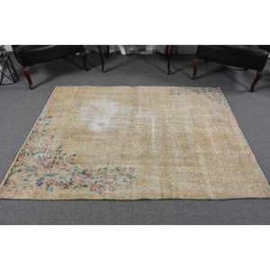 Turkish Vintage Area Rug 4.5x6 ft (138x184 cm), <b>Brown</b> Check Rug - Product Image 3