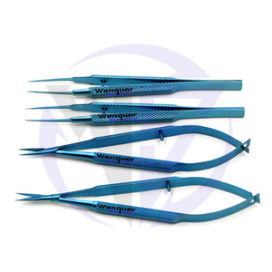 Juego de Microcirugía Oftálmica de Titanio Azul Superior, Portaagujas Manual, Tijeras y Pinzas, Herramienta para Cirugía de Cataratas - Product Image 1