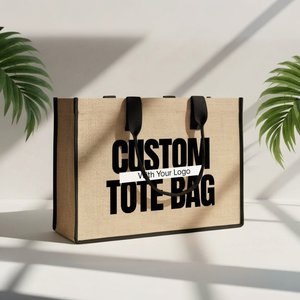 Large Custom Jute Tote Bag 18x12x6 Eco-Friendly Reusable Bag with Black Handles Durable Heat Transfer Printed Leopard Pattern - Product Image 1