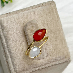 แหวนพลอยฝาสีทองปรับขนาดได้สำหรับทำมือแหวนพลอยมูนสโตนสีรุ้งคู่รูปลูกแพร์ - Product Image 3