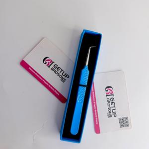 Pince à épiler pour extensions de cils GETUP BROSONS IMPEX de haute qualité, revêtement en poudre bleue, pointe argentée à 90 degrés, pointe lisse, logo personnalisé - Product Image 6