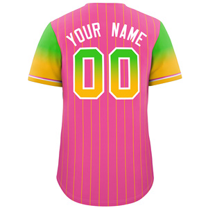 เสื้อเบสบอลสีไล่ระดับชมพู เหลือง เขียว คุณภาพดีที่สุด ผลิตจากโพลีเอสเตอร์ 100% ระบายอากาศได้ดี ซึมซับเหงื่อ รับผลิตตามสั่งขายส่ง - Product Image 5