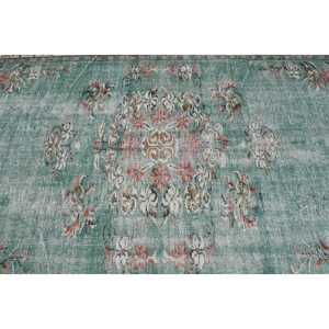 Alfombra turca vintage, diseño de retales verde y blanco, 6,2x9,7 pies, tejido plano de lana con respaldo de látex para decoración de sala de estar - Product Image 5