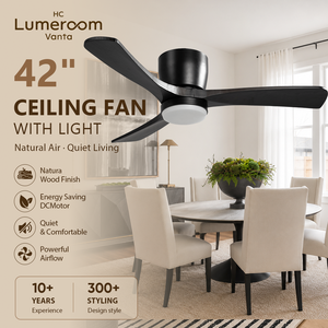 USA In Stock 42 Inch DC Motor <b>Ceiling</b> Fan with <b>Light</b> and <b>Remote</b>, Solid Wood Flush Mount Low Profile <b>Ceiling</b> Fan - Product Image 1