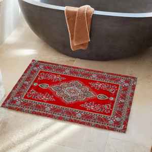 Turkish Design Red Printed Area Rug, Vintage Style Rug,Nonwoven Thin Rug - Product Image 3