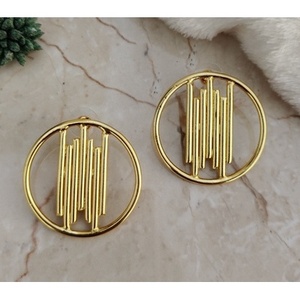 Pendientes de Aro y Colgantes de Latón Hechos a Mano, Diseño Geométrico Étnico Vintage, Bañados en Oro con Perlas y Diamantes de Moda para Fiestas - Product Image 2