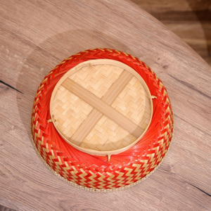 Panier en bambou tissé artisanal coloré / Corbeille de rangement ronde en bambou décorative avec des motifs vibrants pour les fruits et la décoration de la maison - Product Image 5