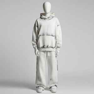 Custom Print Acid Wash Hooded Rhinestone Streetwear Tracksuit Baggy Flared <b>Sweatpants</b> Hoodie Sets - Product Image 1