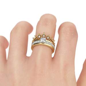 Jeulia Two Tone <b>Crown</b> Round Cut Sterling Silver Wedding <b>Ring</b> Set with Zircon - Product Image 6