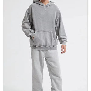 Survêtements unisexes 100% coton Streetwear surdimensionné avec broderie imprimée bouffante personnalisé poids lourd sweat à capuche en éponge française uni - Product Image 1