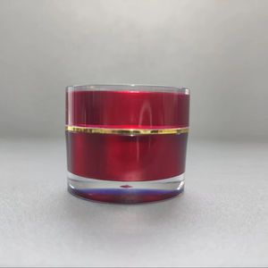 亚克力PS圆形化妆品罐罐塑料金底空容器精华液眼霜10g红色列表透明顶部 - Product Image 1