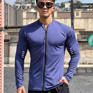 Sweat-shirt d'entraînement à manches longues pour hommes, cardigan de fitness avec fermeture éclair pour la course à pied et le jogging - Product Image 6