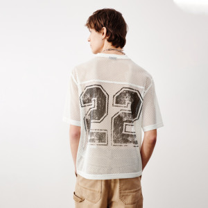 Top qualité en gros personnalisé surdimensionné Football rue mode T-shirt hommes maille Boxy manches courtes o-cou Jersey - Product Image 4