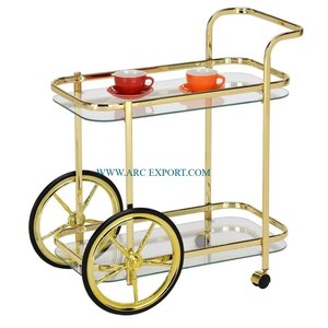 Chariot de service à 2 niveaux en métal plaqué or Unique New Look Premium Quality Home Decorative Luxury Hotel Dessert Servant Carts - Product Image 6