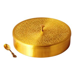 K Vàng Brass Thủ Công Brass Gia Vị Hộp Set Cho Nhà Bếp Với Muỗng (7 Container, 40 Ml)-Brass Masala Hộp Cho Nhà Bếp-Spe - Product Image 2