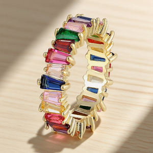 QIKU แหวนพลอยเทียมหลากสีอินเทรนด์เครื่องประดับเซอร์คอนทองแดงงานหมั้นสำหรับผู้หญิงเครื่องประดับแฟชั่นเครื่องประดับแหวนแต่งงานรูปนางฟ้าของขวัญ - Product Image 1