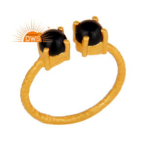 Último diseño hecho a mano 18K chapado en oro Natural negro ónix piedra preciosa anillo ajustable Demi joyería fina fabricante - Product Image 5