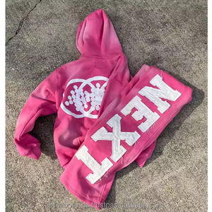 Conjunto Deportivo Personalizado de Dos Piezas para Hombre, Estilo Urbano Desgastado, Holgado, Transpirable, de Punto, con Estampado Digital, 380 GSM, 100% Algodón, Sudadera con Capucha - Product Image 2