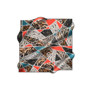 Vintage Black Silk Square Scarf with Geometric Pattern - Product Image 1