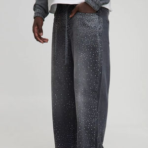 Pantalon en jean noir ample, pantalon en denim vintage délavé à l'acide avec poches décontractées, jean en vente promotionnelle avec logo personnalisé - Product Image 1