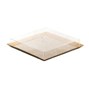 Large Size Metal Gold Color Food Tray With Acrylic Lid Marvelous Design Square Shape Aluminium Chocolate Serving Tray