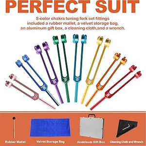 ชุดส้อมจูนจักระเพื่อการบำบัด 7 จักระ และ 1 จักระแห่งวิสัยทัศน์  แบบถ่วงน้ำหนัก สีสันสดใส - Product Image 6