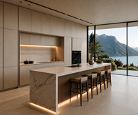 Meubles de cuisine contemporains KEJIA à plan ouvert avec îlot en aspect marbre et rangements pleine hauteur pour les intérieurs de cuisines de villas