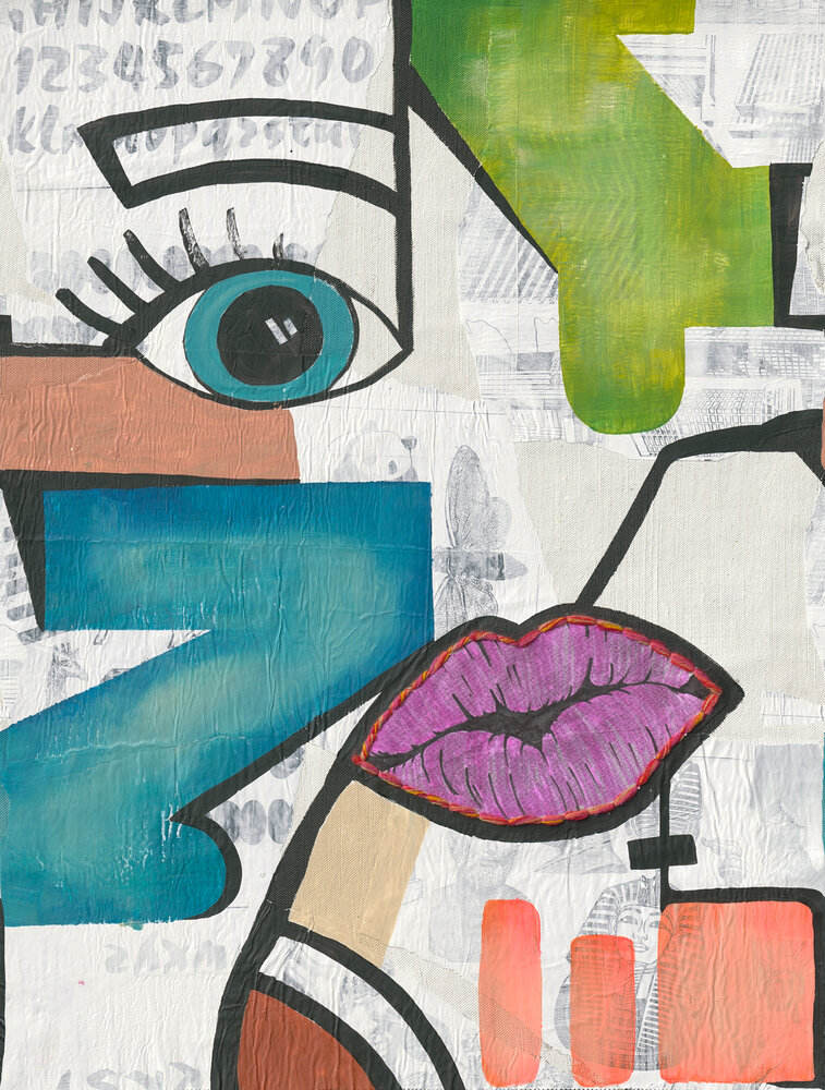 coloured blue purple green