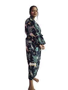 Peignoir en coton 100% imprimé à la main Black Jungle pour femmes, taille 48 pouces, respirant et doux - Product Image 5