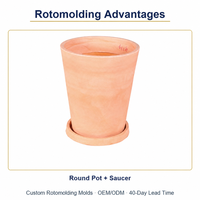 Moule de pot de fleurs en rotomoulage sans frais de fraisage, pot rond rose et orange avec soucoupe, vente directe d'usine, faible MOQ