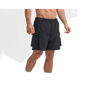 กางเกงขาสั้นออกกำลังกายสีดำแบบแห้งเร็วสำหรับผู้ชาย พิมพ์โลโก้ได้ตามต้องการ ผ้าสแปนเด็กซ์ผสมคอตตอนสำหรับฤดูใบไม้ร่วง - Product Image 2