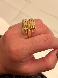 Bagues en grappe plaquées or jaune 18 carats de style rétro vintage pour femmes accessoires de bijoux de mariage et de fiançailles en alliage véritable - Product Image 4