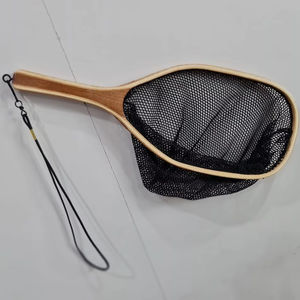 Épuisette de pêche à la mouche d'extérieur avec cadre en bois et filet en caoutchouc, outil de capture de truites à lancer à la main - Product Image 1