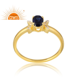Anillo de plata de ley 925 hecho a mano en India, chapado en oro de 18 quilates con piedras preciosas naturales de circonita cúbica y zafiro, joyería fina para mujer, regalo para ella. - Product Image 1
