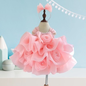 Trẻ Em Độc Đáo Hoa Vải Tuyn Bóng Gown Ngọc Trai Prom Công Chúa Ăn Mặc Hiệu Suất Sinh Nhật Wedding Party Puffy Dresses Làm Việt Nam - Product Image 6